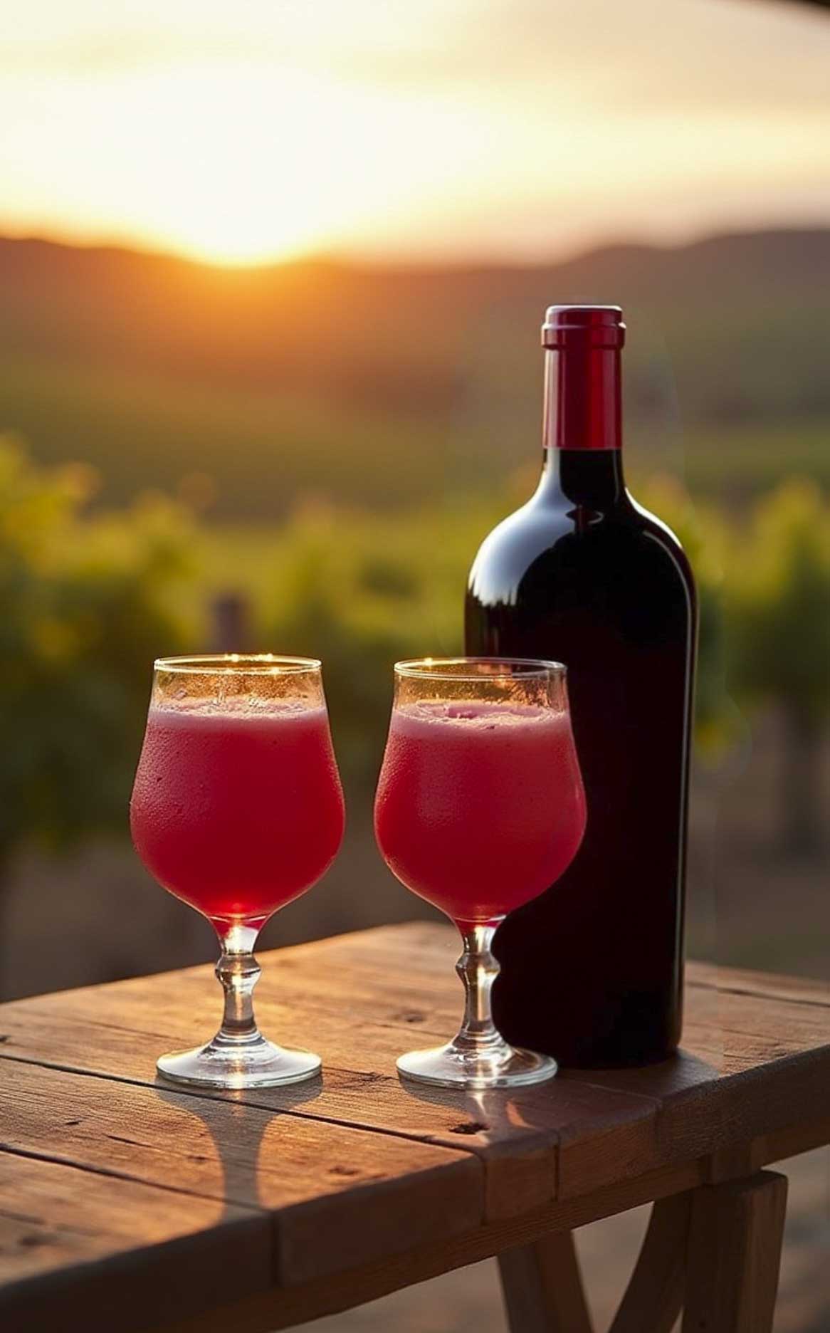 Chilled red wine frozen cocktails at sunset